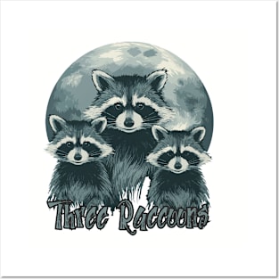 Three Raccoons Vintage Retro Moon Posters and Art